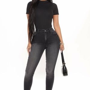 Black mock neck bodysuit
